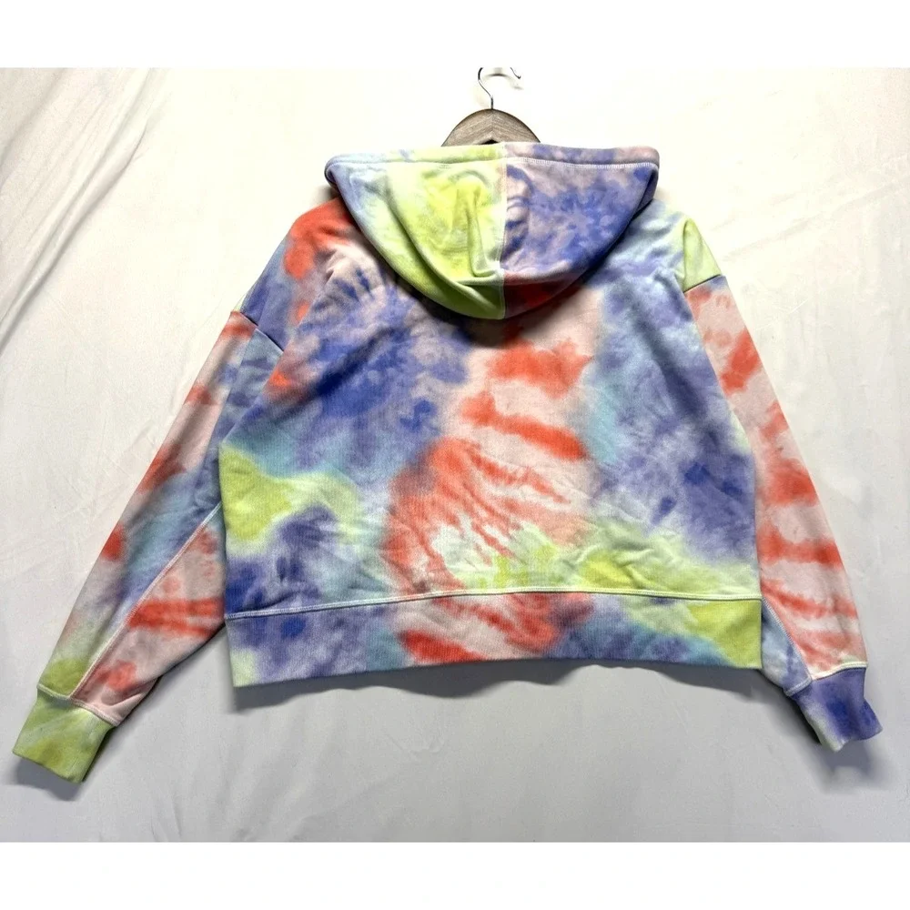 Nike Cropped Hoodie Womens‎ Small Multi Tie Dye Swoosh Logo Cotton Ribbed Trim